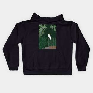 Cockatoo on the back railing Kids Hoodie